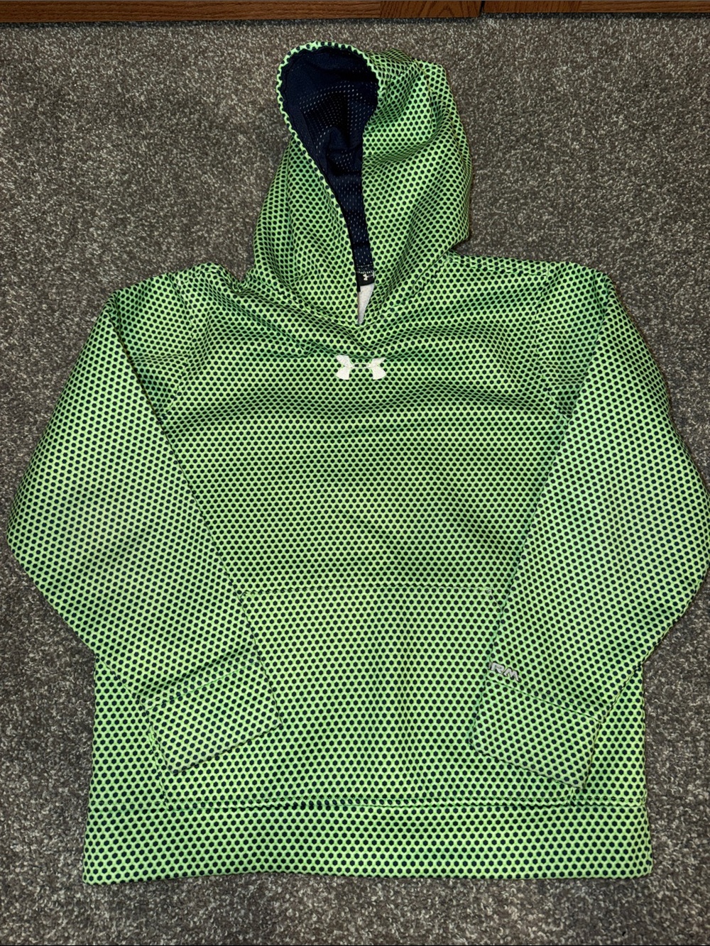 Under Armour Storm Lime Green Hooded Pullover with Black Dot Print size YSM